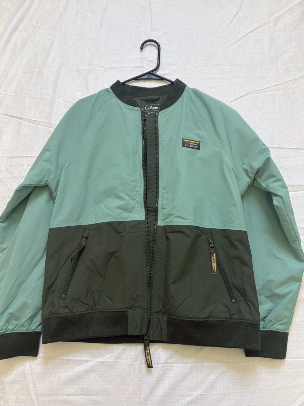 L.L. Bean Two-Tone Bomber Jacket in Mint Green & Forest Green
